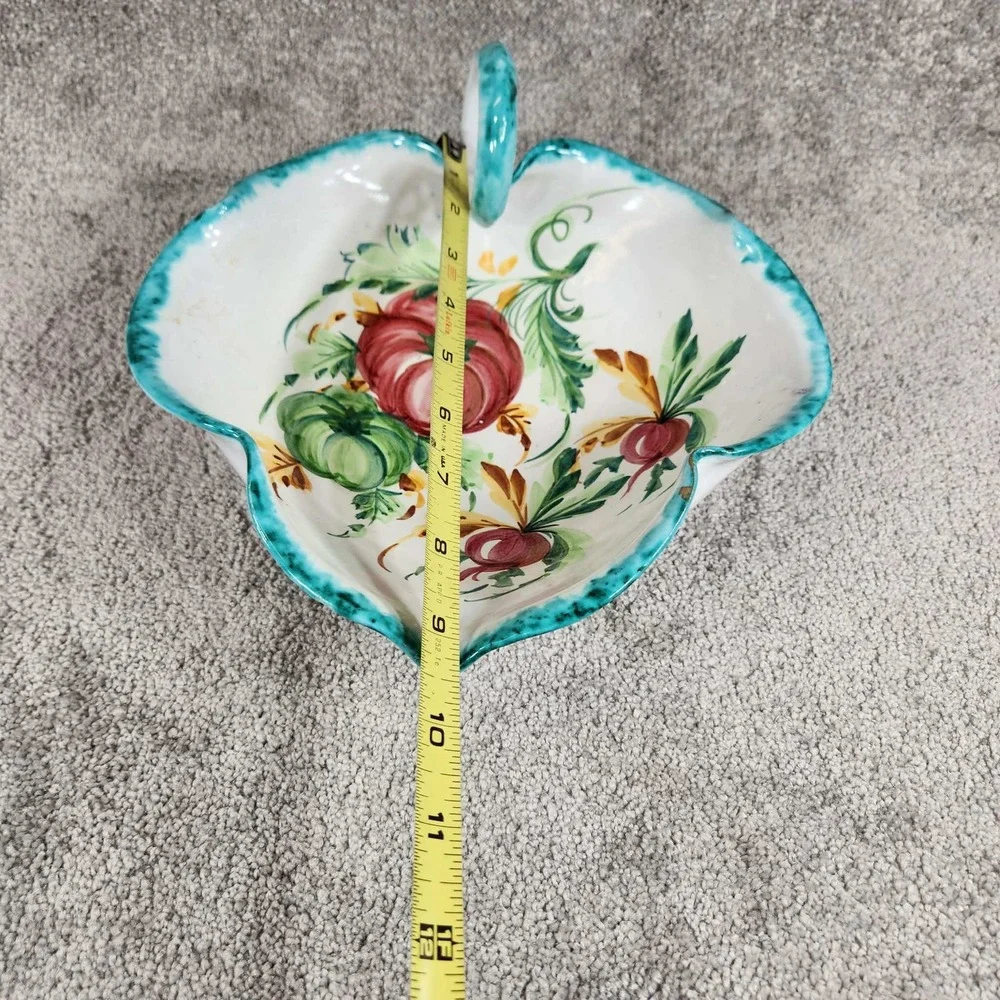 Vintage‎ Italian Hand Painted Pottery Floral Leaf Shaped Bowl Ceramic Dish